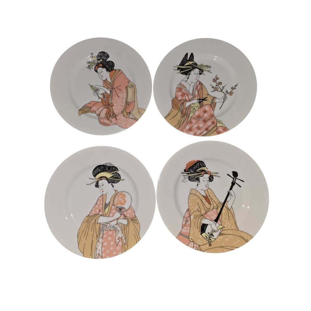 Fitz and Floyd Set of 4 Salad Plates Geisha‎ Porcelain MCMXXVI
